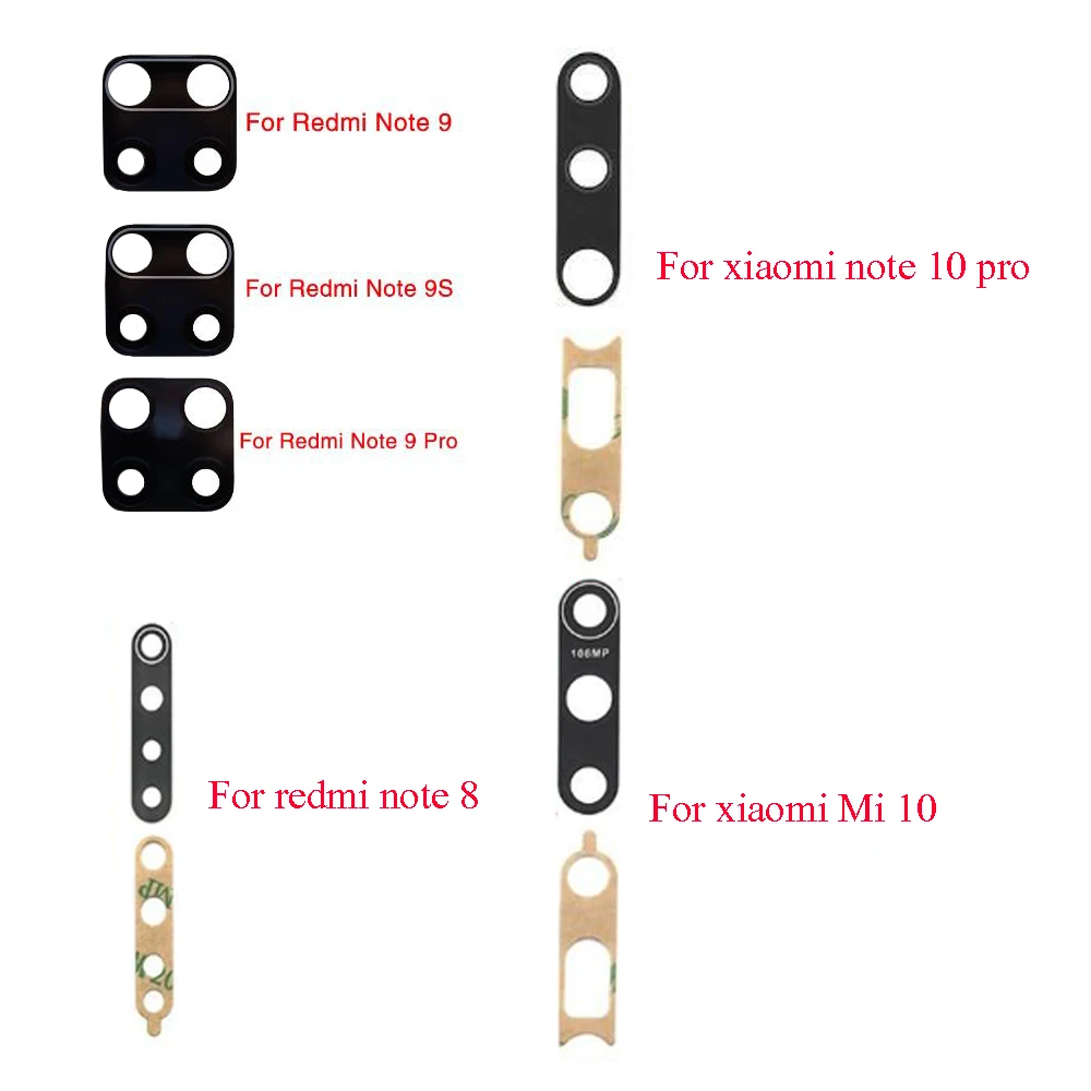

2Pcs Rear Back Camera Glass Lens Cover For Xiaomi Redmi Note 8 Pro 7 9 9S Pro Max 9A / Mi Note 10 Note10 Pro / Mi 10 With Tape