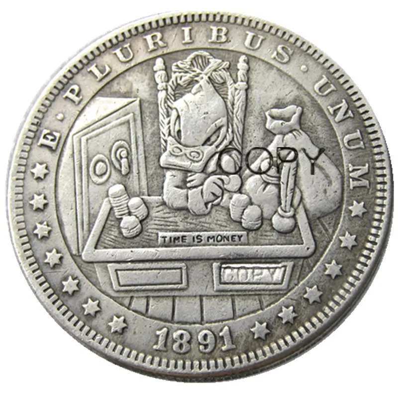 HB(69)US Hobo 1891 Morgan Dollar Skull Zombie Skeleton посеребренные копировальные монеты|Безвалютные