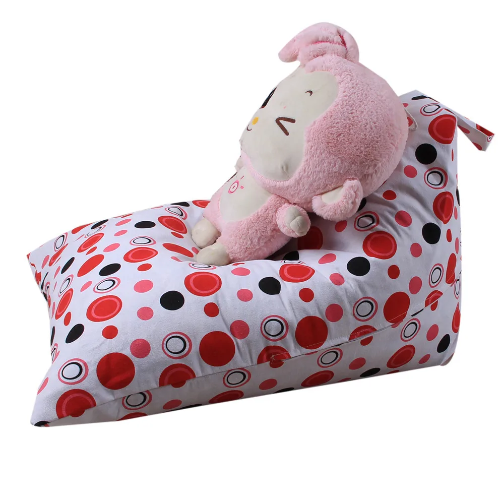HSU Kids Stuffed Animal Plush Toy Storage Bean Bag Soft Pouch Stripe Fabric Chair Foldable Desktop Storage Sundries Storage Box