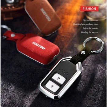 

For Honda Civic CR-V HR-V Accord Jade Crider Odyssey 2015-2018 City civi Jazz BRV BR-V Suede Leather Zinc alloy Car Key Case