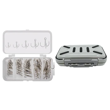 

50Pcs Fishing Hook High Carbon Steel Barbed Hooks Fishing Tackle Fish Hook Silver & 1x Rock Fishing Box Fish Hook Box