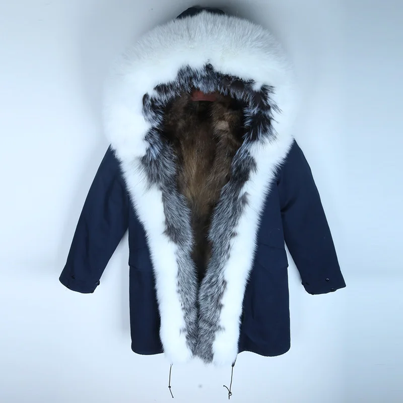 18 navy blue coat Новинка, зимняя женская куртка, толстая, теплая, тонкая, уличная одежда, натуральный Лисий мех, воротник, капюшон, верхняя одежда, подкладка из енота, натуральный мех, парка - Цвет: 18 navy blue coat