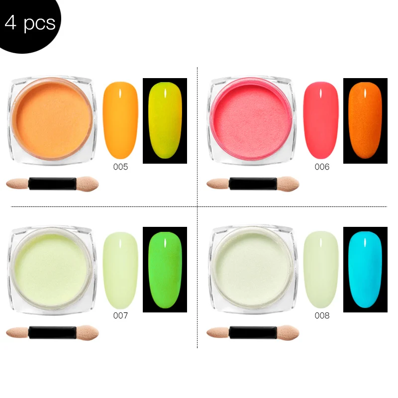 Mtssii порошок неонового пигмента Блеск для ногтей фосфорный порошок 8 цветов пыль светящийся Флуоресцентный порошок блеск для ногтей светится в темноте - Color: HHZH06002