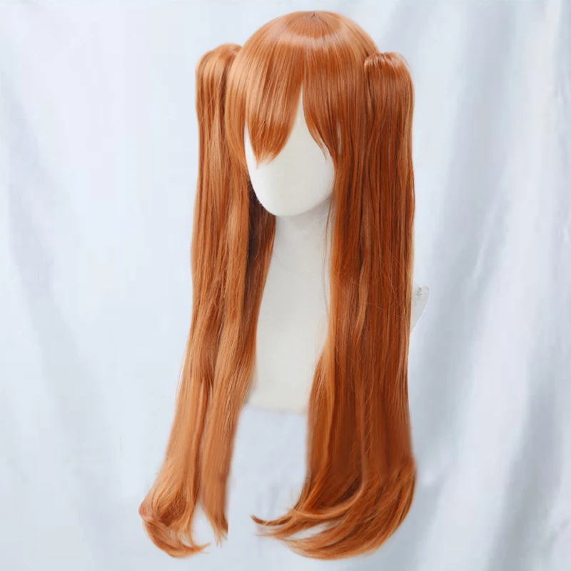 EVA Asuka Langley Soryu Wig Long Orange Heat Resistant Synthetic Hair Cosplay Wig With 2 Ponytail Clips Wigs + Red Hairpins ladies halloween costumes