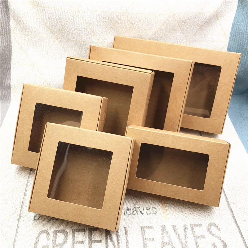 50pcs Kraft Paper Candy Box Handmade Soap Transparent PVC Window Cake Birthday Baby Shower Party Gift Packaging | Дом и сад