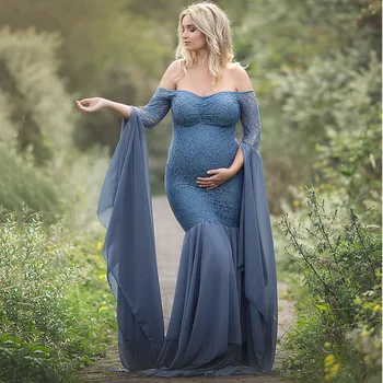 

Maternity Dresses Pregnants Photography Props Off Shoulder Long Sleeve Maxi Dress Solid Pregnancy Dress Zwangerschapsjurk Robe