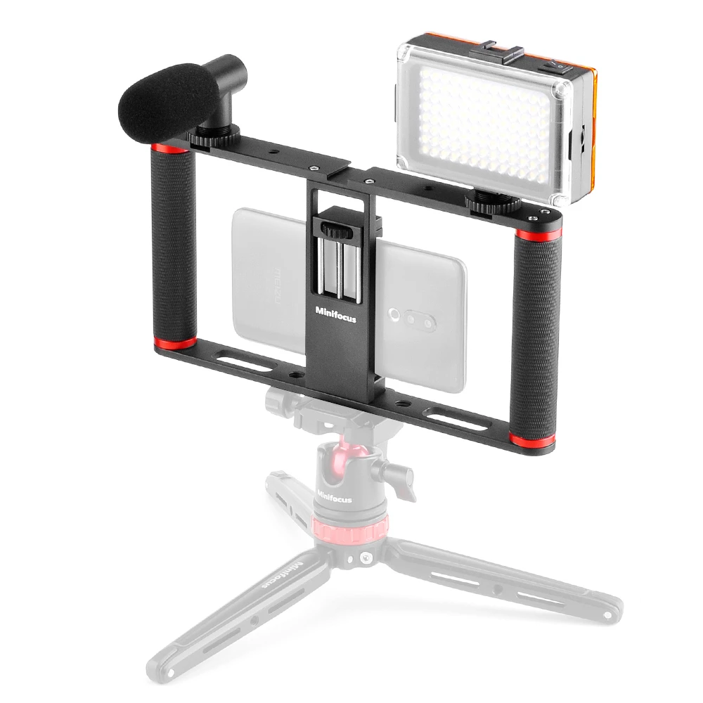 Smartphone Dual Handle Handheld Video Cage Stabilizer Kit Support Recording Grip Rig with Tripod Phone Adjustable