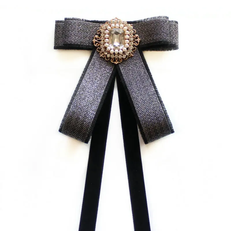 Handmade Bow Tie Элегантный Для женщин вырезом рубашка с воротником галстук-бабочка, горный хрусталь жемчужные бусины сплав Свадебная деловая вечеринка галстук-бабочка Форма бантом Accessoroies - Цвет: Handmade Bow Tie