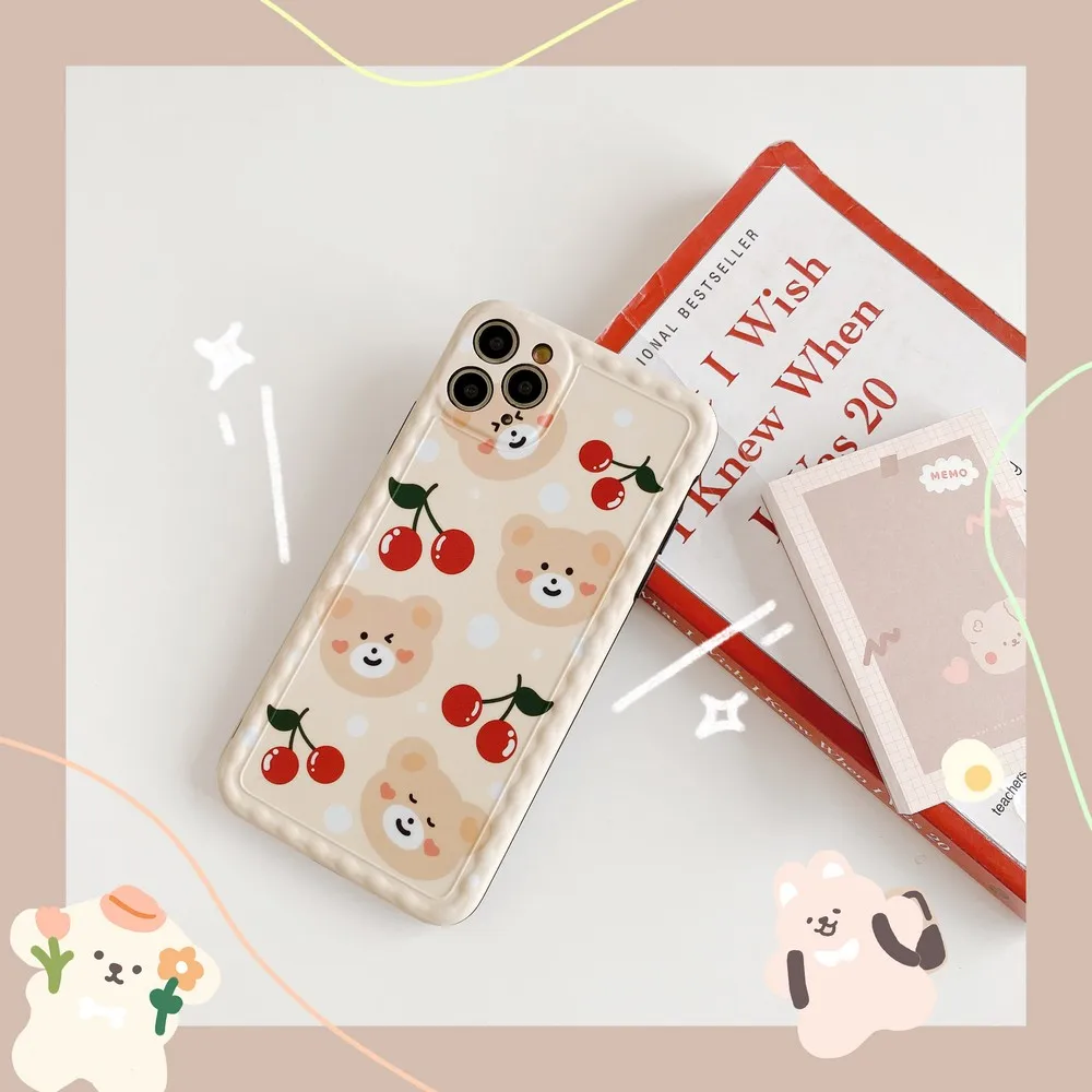 

phone caseGirl picture frame border cherry bear pattern fine pattern soft shell For iPhone 11 Pro Max XR XS Max XS 7 8 plus