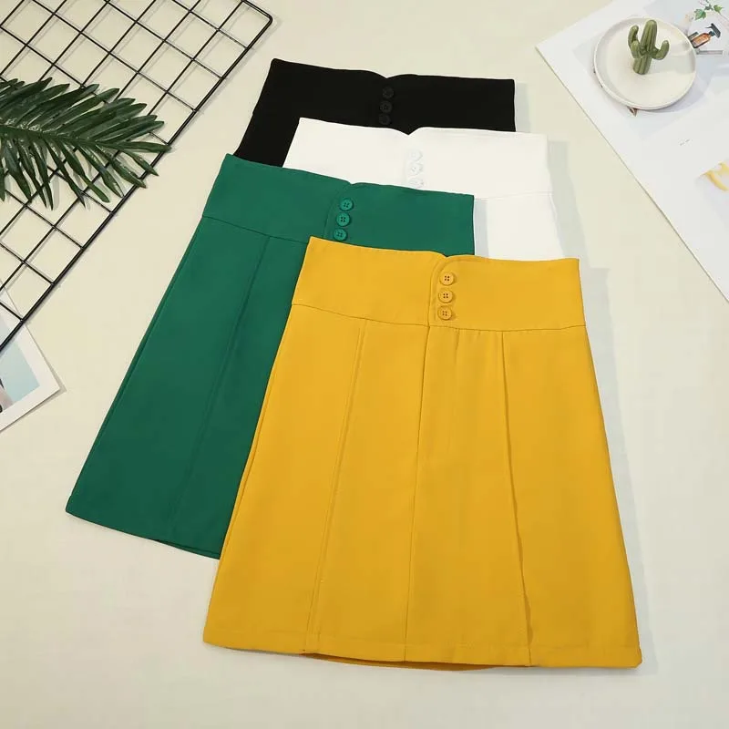 Lady Solid Button Zipper Mini Skirt  2021 Autumn Sexy Slim Simple High Waist Button Decorate Office Lady Elegant Party Skirt cowhide wide belts lady windbreaker skirt gold pin buckle belt black solid genuine leather waist strap girl party dress decorate