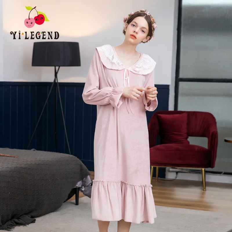 

New Products Princess Flannel WOMEN'S Nightgown Cute Long Long Sleeve Japanese-style Coral Velvet Pajamas Women's Autumn And Win