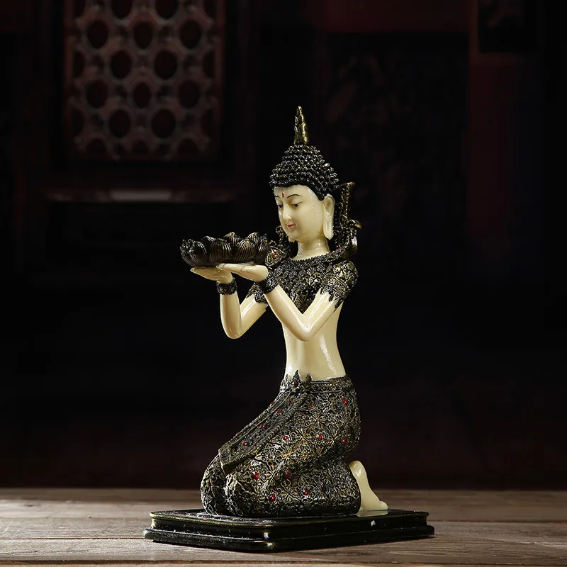 Religious Miniature Figurines Candle Holder Buddhism Candlestick Lotus Base Butter Lamp Resin Candlestick Decor Home Accessories