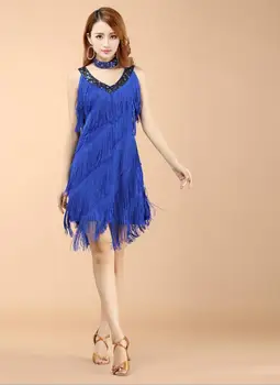 

Stage Performance Party Sequins Tassel Latin Skirt Woman Sleeveless Latin Cha Cha Samba Rumba Dance Costumes Dance Dress