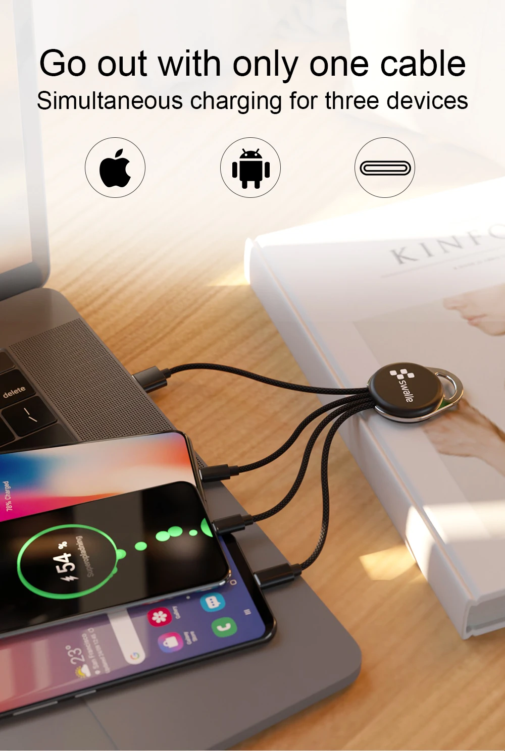 Swalle 3 в 1 USB кабель брелок короткий Micro usb type C мульти зарядное устройство кабель для Xiaomi huawei iPhone Быстрая зарядка