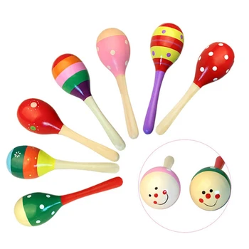 

1 Pcs Wooden Cartoon Sand Ball Toys Musical Instruments Sand Hammer Exercise Auditory Bell For Baby Children Color Random