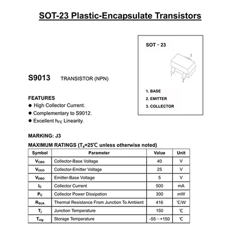 SMD Transistor BSS138 J1 S9013 J3 S8050 J3Y S9014 J6 S9018 J8 2SK3018 KN SOT-23