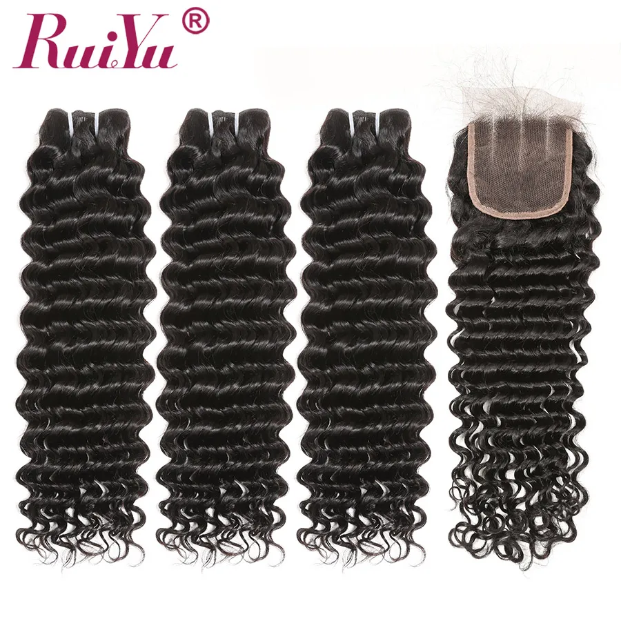 

Brazilian Deep Wave Bundles With Closure 100% Human Hair Bundles With Closure 4x4 Lace Closure With Bundles RUIYU Remy Hair