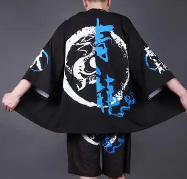 sets Мужской костюм самурая одежда кимоно куртка мужское кимоно рубашка юката haori мужские японские кимоно кардиган комплект кимоно 4 цвета - Цвет: sets