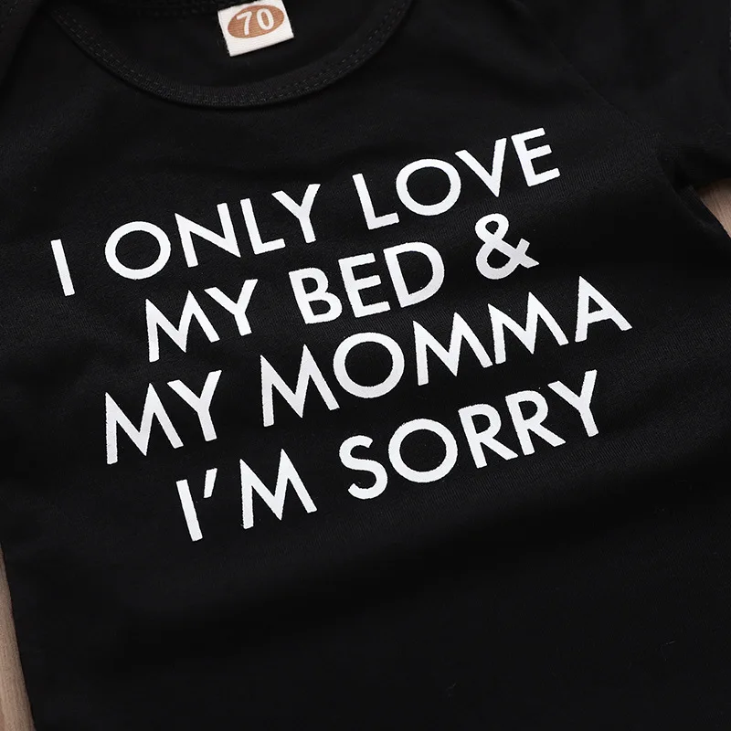 Летний Боди, черный Детский комбинезон с надписью «I Only Love My кровати& My Momma», боди с короткими рукавами для новорожденных