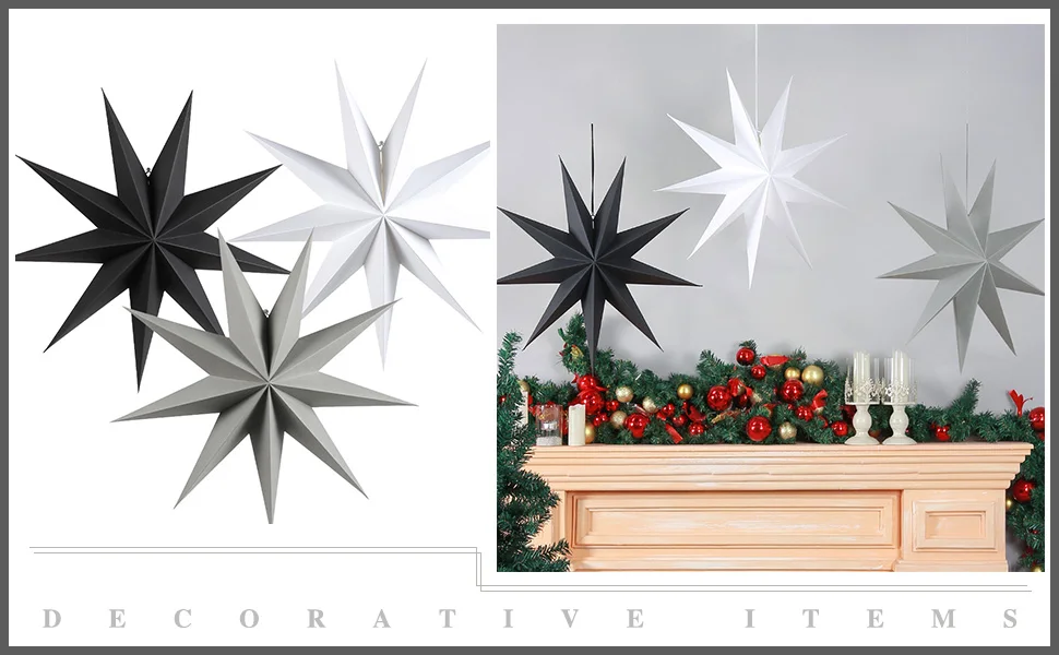 60cm 24inch Paper Star Lanterns Christmas Ornaments White Black Grey Star Lantern Christmas Decorations For Home Craft