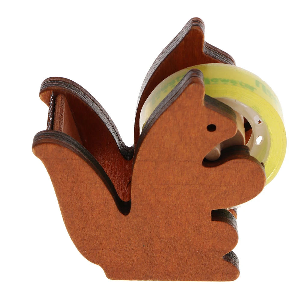 Wooden Squirrel Tape Dispenser Office Tool Home Masking Tape Cutter -Adhesive Tape Roll Holder (Removable)