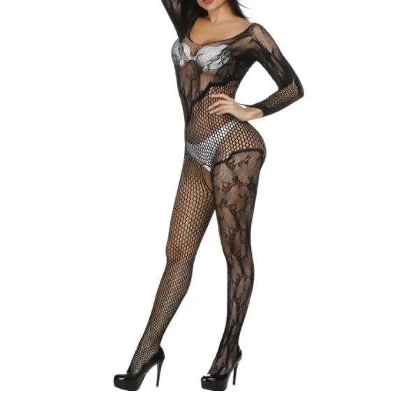 Комбинезон с длинным рукавом Сексуальная одежда для сна нижнее белье Babydoll боди цветочный Боди Чулки Искушение открытый промежность нижнее белье дропшиппинг