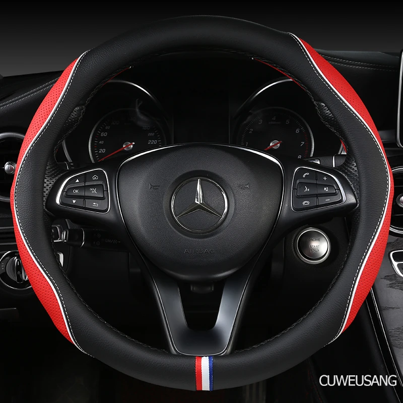 CUWEUSANG Carbon Fiber Leather Car Steering Wheel Cover For Hyundai i20