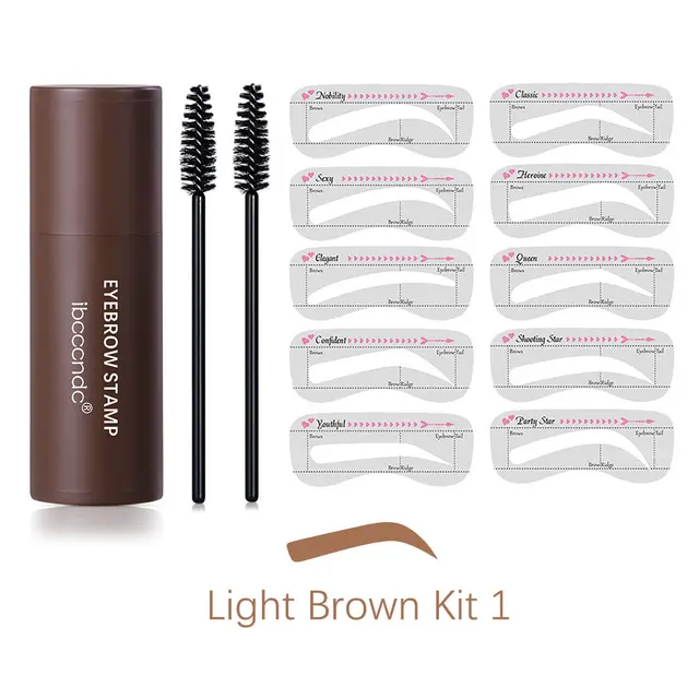 New Eyebrow Stamp Shaping Makeup Waterproof Brow Powder Natrual Eye Eyebrow Stick Hair Line Contour Brown Black 3 Color light brown kit 1