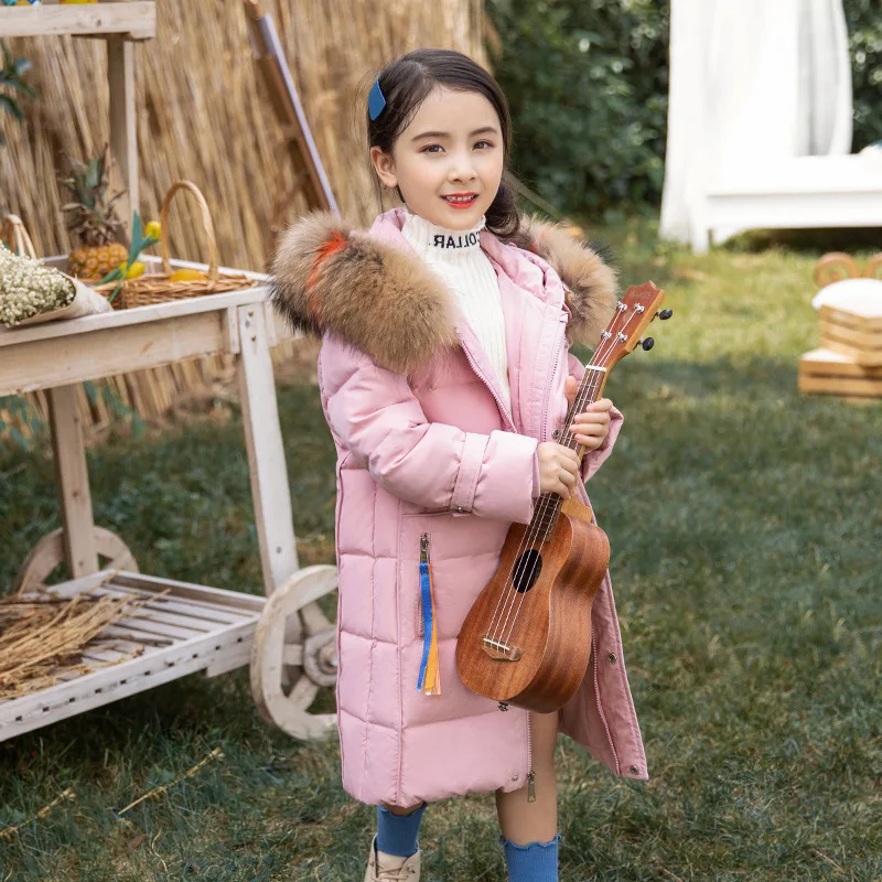 

Winter Down Jacket for Girls Clothes Parka Real Fur Hooded Russian Winter Coat 2019 New Children Outerwear Long Teenage Clothing
