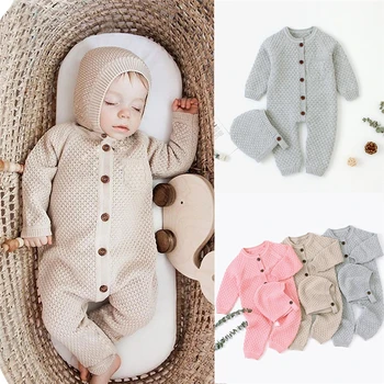 

New Arrivals Autumn&Winter Baby Rompers+Hats Thick Knitted Warm Boy Girl Baby Clothes New Born Baby Clothes Outfit Set 0-24M