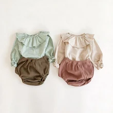 Ensemble 2 pièces pour bébé fille, haut à motif écossais et pantalon en coton, vêtements d'automne pour enfants, 2021 