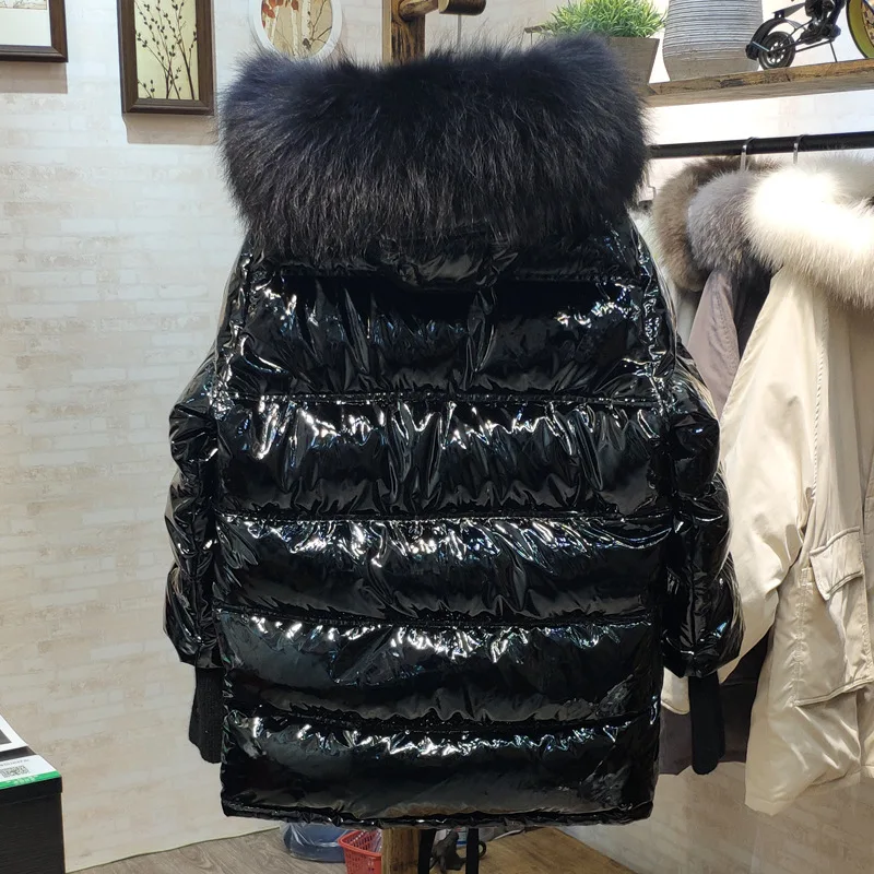 Яркая зимняя женская куртка с воротником из натурального меха, толстая теплая куртка-пуховик из утиного пуха, водонепроницаемая Длинная Верхняя одежда с капюшоном