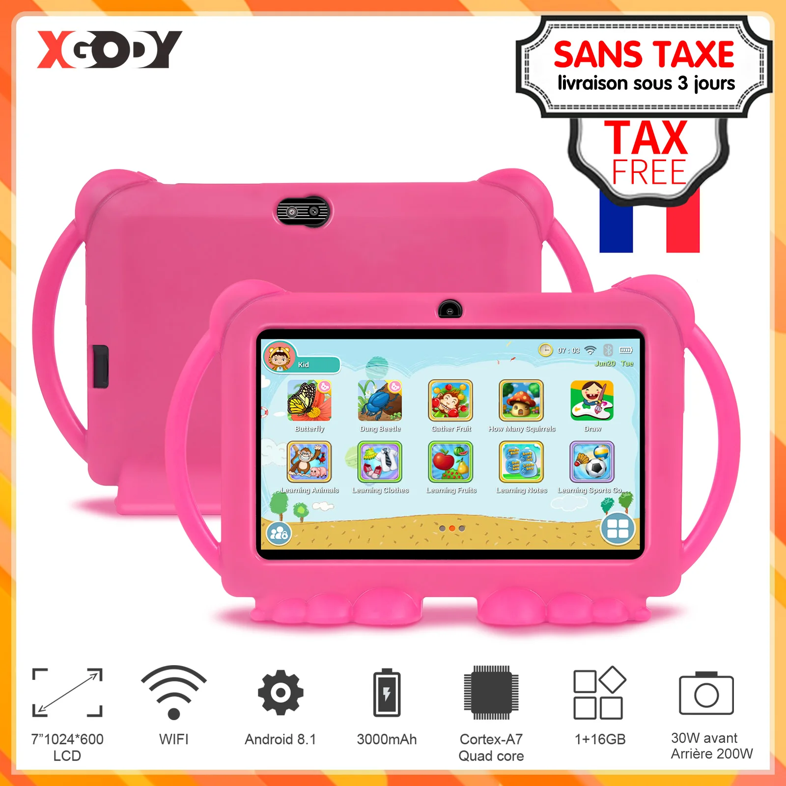 Планшет для детей 7 дюймов с силиконовым чехлом зарядкой 4 ядра 1 ГБ Гб | Компьютеры