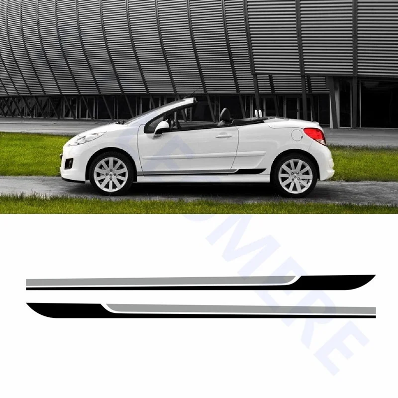 

For 1Set/2pcs For 207 CC Sport Styling Auto Door Side Skirt Stripes KK Vinyl Decal Car Body Door Sticker