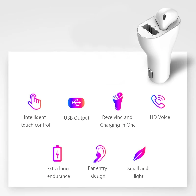 Автомобильная bluetooth-гарнитура 2 в 1 Bluetooth гарнитура USB Автомобильное зарядное устройство 5,0 стерео Bluetooth гарнитура Bluetooth наушники Handsfree