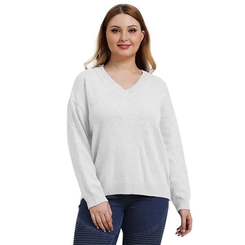 X Autumn Winter Large Size Loose Thin Section V-neck Knit Sweater Long-sleeved Pullover Women jersey mujer pull femme