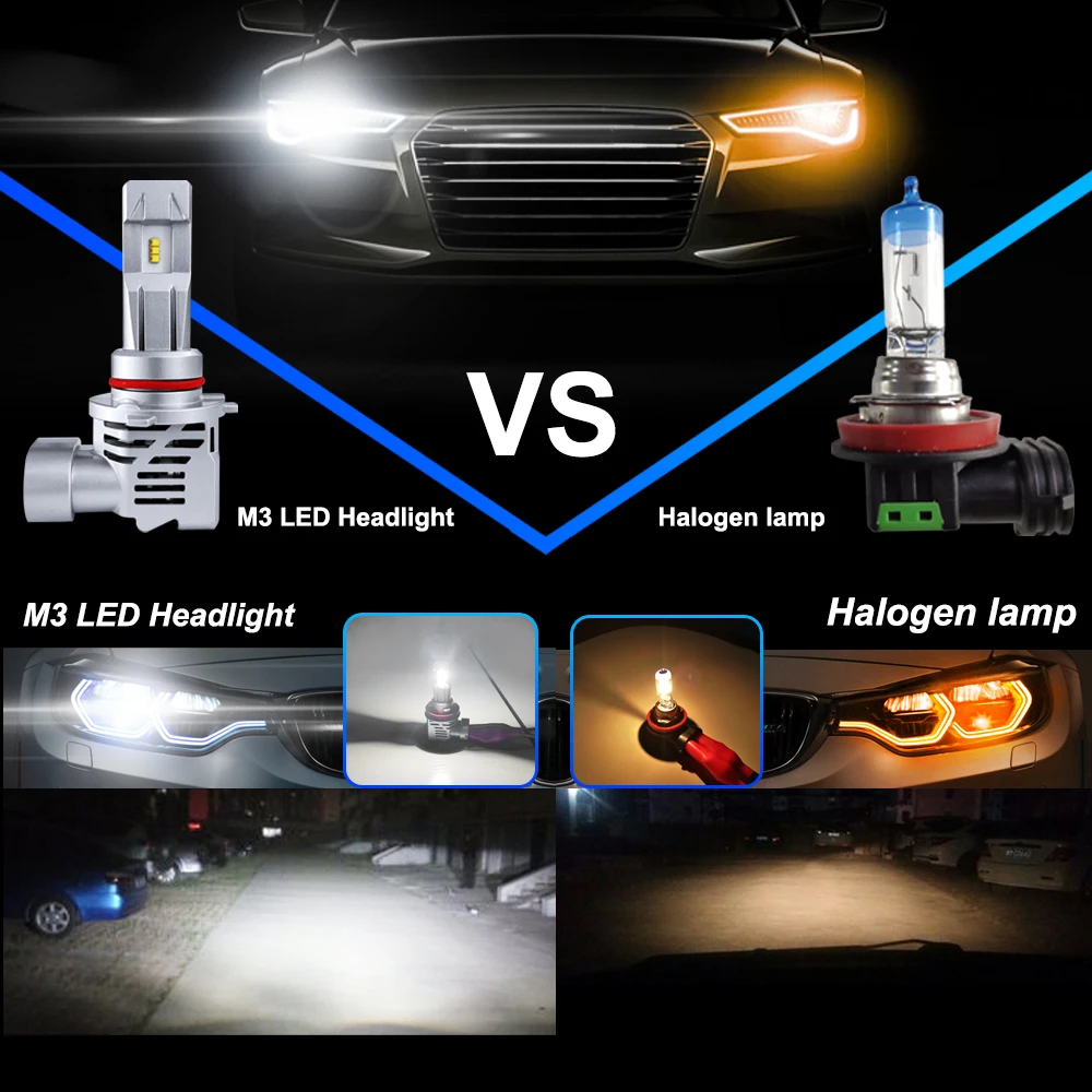 M3-светодиодный Автомобильный светодиодный фары для авто 9005/HB3/H10 9006/HB4 H1 H4/HB2/9003 H7 H8/H9/H11 комплект автомобильных светодиодных фар замены лампы