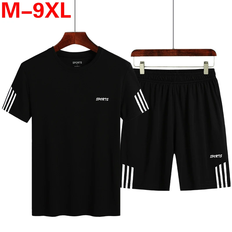 T-Shirt Shorts-Sets Sweat-Suit Casual-Set Striped Fashion Men 2pcs Male