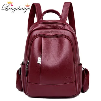 

2019 Women Leather Backpacks Women's Shoulder Bag Backpack Ladies Backpack Vintage School Bags For Girls Travel Backpack New