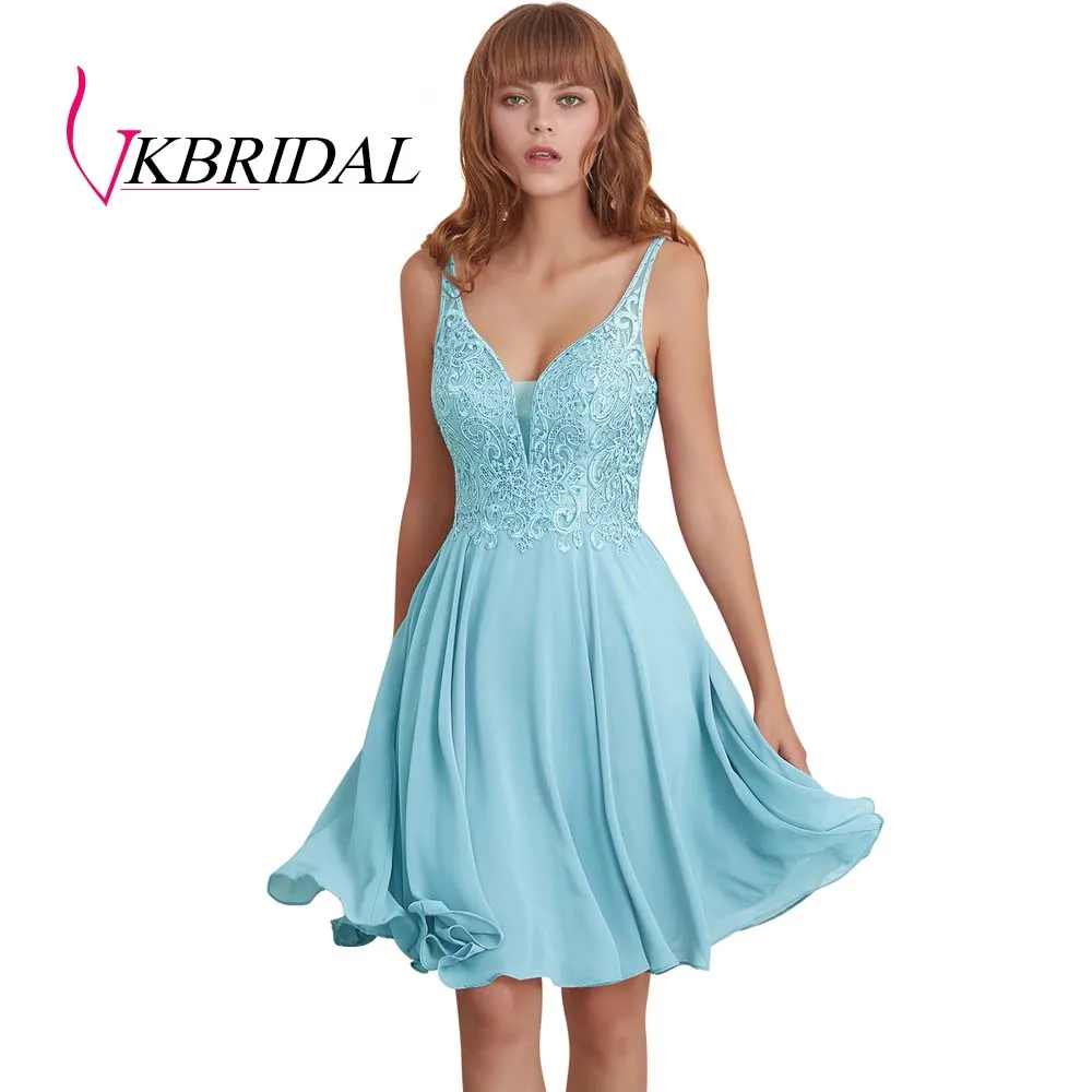 color 163 VKBRIDAL сексуальные короткие платья для выпускного вечера с открытой спиной шифоновые аппликационные кружева с бисером милые платья для выпускного вечера - Цвет: color 163