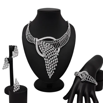 

African Wedding Jewelry Sets necklace earring bangle and ring women Gold Jewelry Party Bridal Jewelry