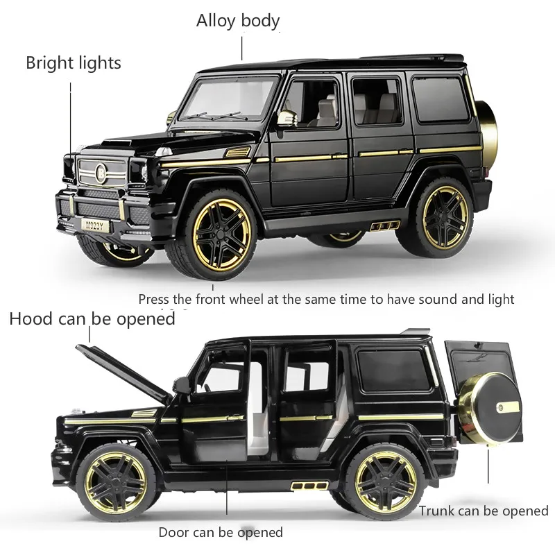 Высокая имитация 1:24 Benz G65 babos сплав оттягивающийся назад игрушечный автомобиль модель музыкальная мигающая шесть открывающихся дверей литая под давлением металлическая игрушка для детей