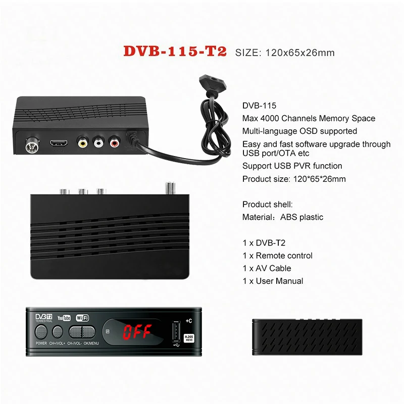 DVB-T2 TV Tuner Vga TV Box DVB T2 for Digital TV Receptor Wifi Receiver DVBT2 DVB-C Set-top Box H.265 HEVC AC3 HD DVB C Tuner