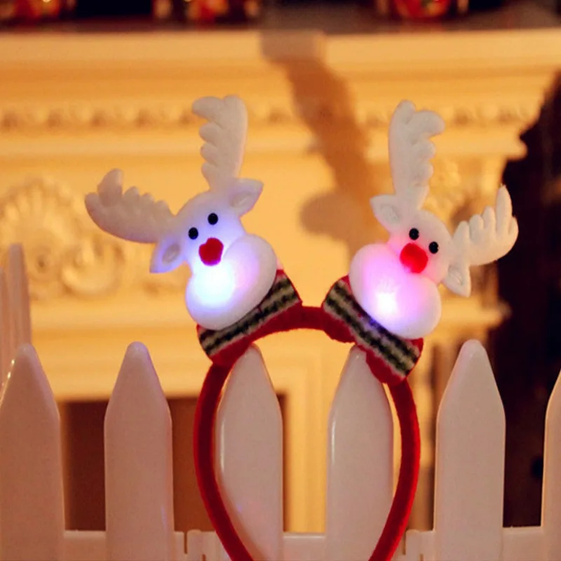 Светодиодный светильник, Рождественская повязка на голову, Санта, олень, снеговик, медведь, повязка на голову, новогодний светильник с двойной головкой, Рождественское украшение