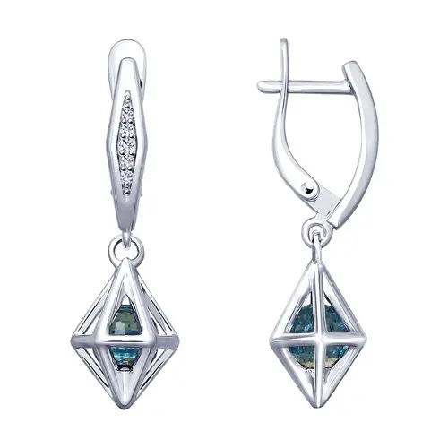 Серьги SOKOLOV из серебра с голубыми кристаллами Swarovski и фианитами