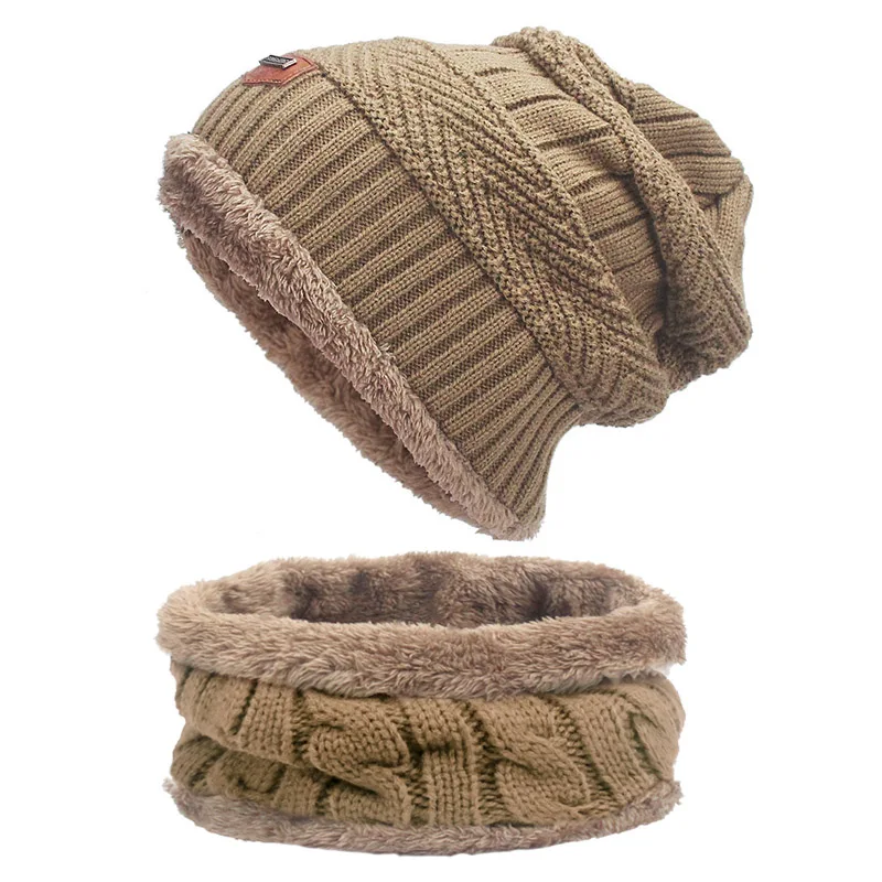 Зимний Skullies Beanies шапка шарф набор для мужчин женщин хлопок вязаная теплая Толстая шляпа с подкладкой капор шапки кольцо шарф набор - Цвет: N