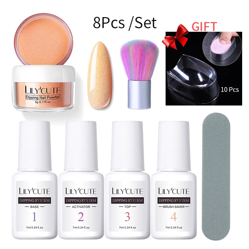 8pcs set4 LILYCUTE 8 шт./компл. погружения ногтей Блеск порошок Наборы градиент французский гвоздь натуральный Цвет голографическая пигмента сухой без лампы для лечения - Цвет: 8pcs set4