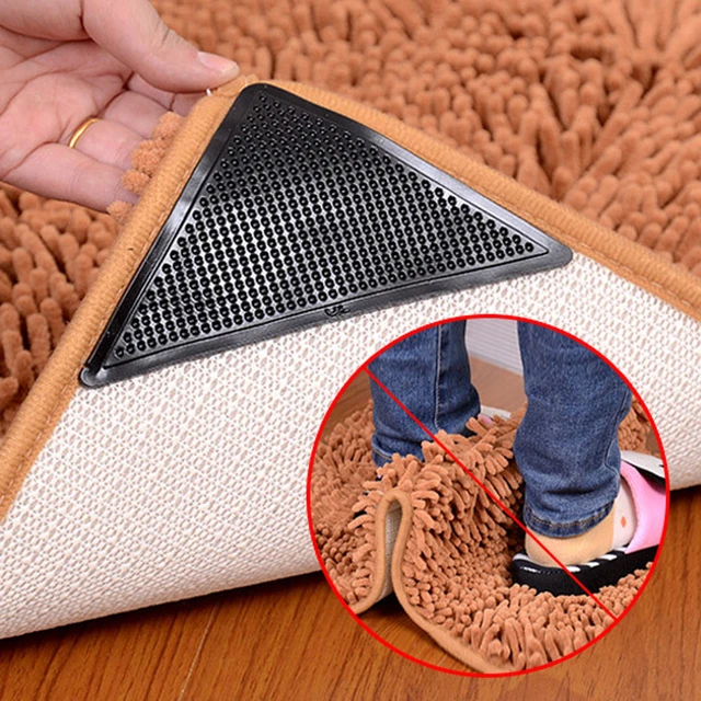 4Pcs/set Triangle Washable Reusable Rug Gripper Anti-skid Rubber