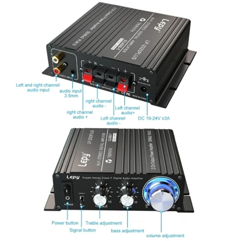 Lepy LP-2020PLUS Hi-Fi стерео класс T цифровой аудио усилитель мощности мини домашний стерео аудио усилитель 50Wx2(US Plug