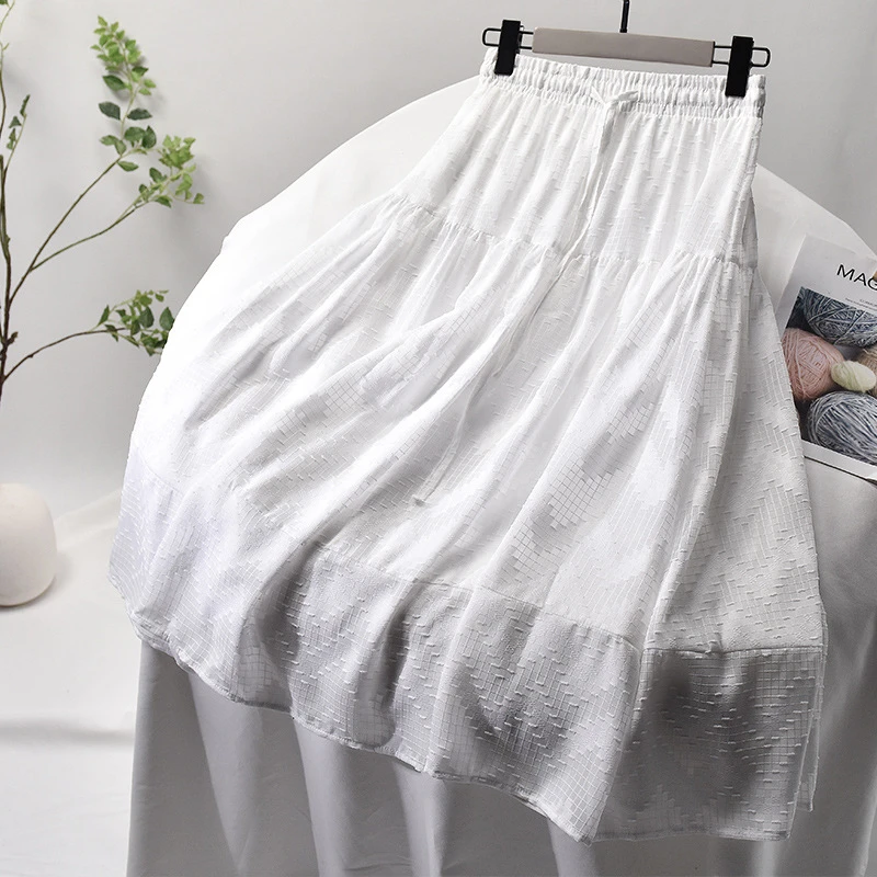 

2020 Summer High Qualty Pink Skirt Women Stretch High Waist Women Boho White Long Skirt With Lining Faldas Jupe Femme Saia k536